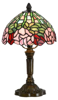 Produktbild von Clayre & Eef Tiffany Tischlampe Ø 21x39 cm Grün Rosa Glas Blumen