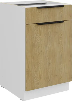 Produktbild von Küchen Unterschrank 50 cm CREMONA Eiche hell + Weiß matt Vollauszug Soft-Close Küche Küchenzeile Einbauküche Küchenblock