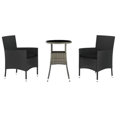Obrázek produktu pro vidaXL 3dílný zahradní set s polštáři Black Poly Rattan