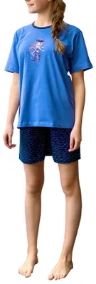 Produktbild von Mädchen Shorty Pyjama Schlafanzug kurzarm mit niedlicher Meerjungfrau als Motiv - 63989 ; blau , 122