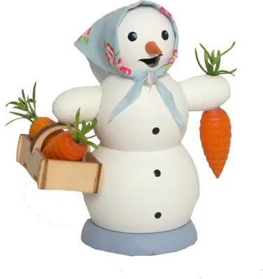 Produktbild von Drechslerei Kuhnert - Räucherfigur - Schneefrau mit Möhrenkorb - Größe ca. 13cm - für Räucherkerzen Größe M (Standard)