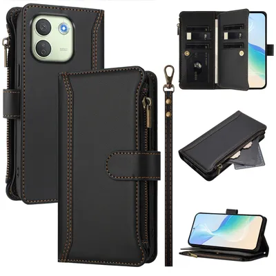 Produktbild von Handyhülle für Xiaomi Redmi Note 17 Pro Max Reißverschluss Geldbörse Kunstleder Klapphülle mit Kartensteckplatz, Ständer, Handschlaufe Schwarz