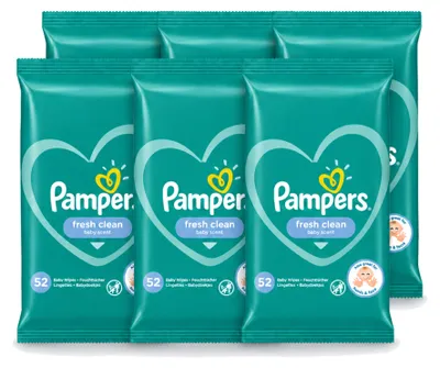 Zdjęcie produktu dla 6 opakowań chusteczek nawilżanych Pampers Fresh Clean – opakowanie ekonomiczne – 6 sztuk