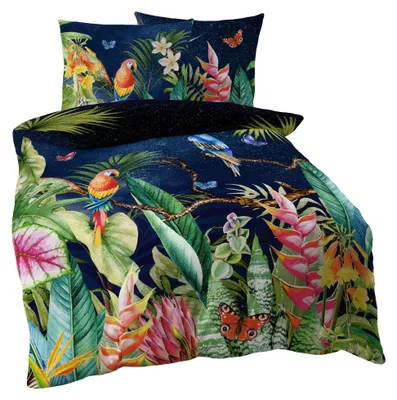 Produktbild von Kaeppel Mako Satin Digitaldruck Bettwäsche 2 tlg. Tropical Galaxy Dschungel Papagei Bunt Regenwald, Größe:135x200cm Bettwäsche
