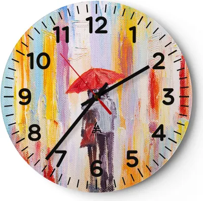 Produktbild von Wanduhr - Rund - Glasuhr - Liebhaber Regenschirm - 30x30cm - Schleichendes Uhrwerk - Lautlos - zum Aufhängen bereit - Dekoration Modern - Wanddekoration aus Glas - C4AR30x30-3692