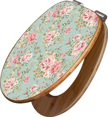 Produktbild von banjado Design WC Sitz Bambus Absenkautomatik - Altrosa Blume - Toilettendeckel mit Absenkautomatik Holz/hochwertiger Bambus Klodeckel/WC-Sitz für alle gängigen Toiletten [TDB2 10805]