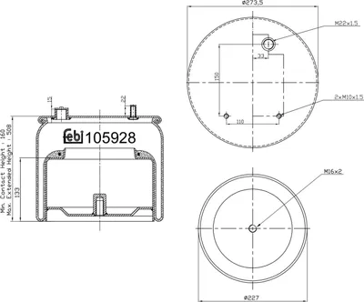 Produktbild von FEBI BILSTEIN Luftfederbalg 105928 Hinten für DAF LF 55 163mm 501mm 273mm 227mm