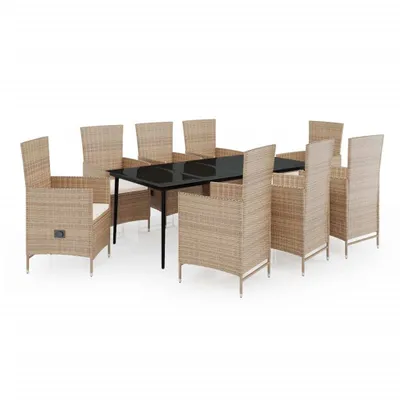 Image de vidaXL Salon de jardin 9 pièces avec coussins Beige
