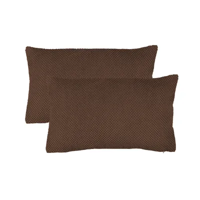 Produktbild von Kissenbezug 2er Set 40x60 cm Braun Dekokissen Kissenhülle Waben Kissen Chenille Webstruktur