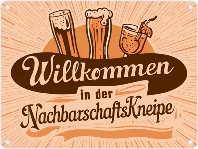 Produktbild von Bier Wein und Cocktail Metallschild in 15x20 cm - Willkommen in der