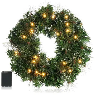 LED-Deurkrans Ø 35 cm, 40 warmweiße LEDs, Timer, grün/braun