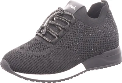 A black sneaker with rhinestones.