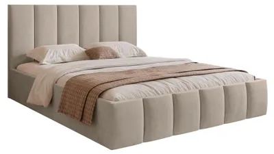 Image de Selsey Sarafino - Lit rembourré 180x200 cm, avec sommier et cadre à lattes, gris beige