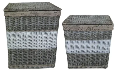 Waschkorb Rattan 2er Set 45x38x58H + 40x33x53H rechteckig