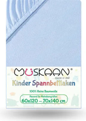 Produktbild von Jersey Kinder Spannbettlaken 60x120 cm - 70x140 cm Hellblau / Blau 100% Baumwolle