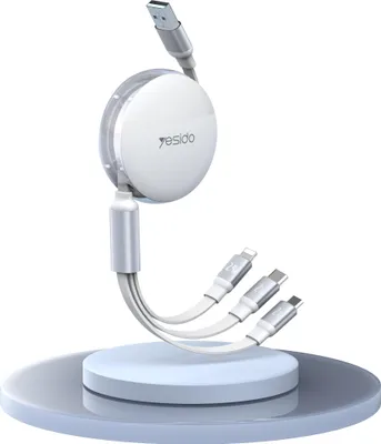 Zdjęcie produktu dla YESIDO CA117 Kabel 3w1 Zwijany Wysuwany USB-A/C/Lightning/Micro 1,2m