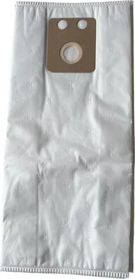 A white vacuum cleaner bag with a brown cardboard attachment.