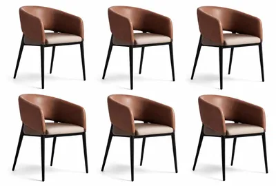 Productafbeelding van Set van 6 moderne stoelen met lederen bekleding en elegante metalen poten