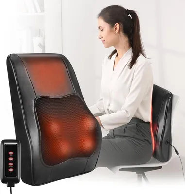 Produktbild von Rückenmassagegerät mit Wärme – Elektrisches Massagekissen – Entspannung für die Muskeln – 4 tiefgreifende, 3D-Massageköpfe – 34 x 38 cm