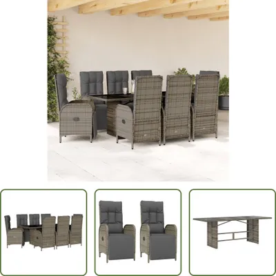 Produktbild von The Living Store 9-tlg. Garten-Essgruppe mit Kissen Grau Poly Rattan