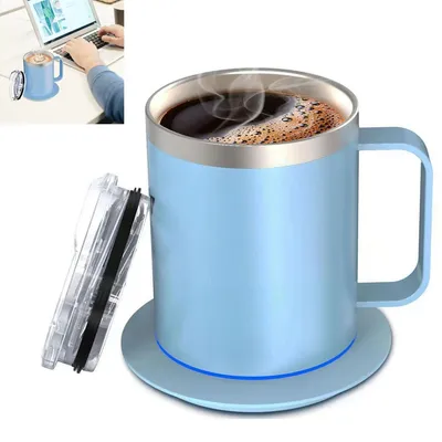 Produktbild von Tassenwärmer-Set,Kaffeetassenwaermer und Ladegeraet mit Tasse und Deckel lebensmittelecht, doppelschichtiger  für die Heimschule