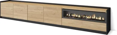Produktbild von TV-Schrank, Lowboard, 310x37x50cm, Für TV-Geräte bis zu 80", Elektrokamin., Eiche Schwarz