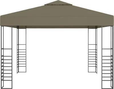 A taupe gazebo with a dark metal frame, shown against a white background.