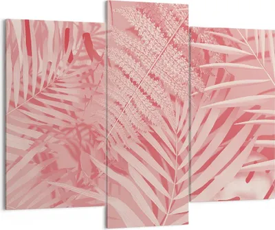 Produktbild von Bild auf Leinwand - Leinwandbild - 3 Teile - Rosa Blätter Palmen - 130x100cm - Wand Bild - Wanddeko - Wandbilder - Leinwanddruck - Bilder - Wanddekoration - Leinwand bilder - Wandbild - CB130x100-4745