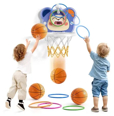 Produktbild von TEMI Indoor Mini Basketballkorb, 2-in-1, mit Bällen & Ringen, Anzeigetafel, für Kinder 3-8 Jahre, ideales Spielzeug Geschenk.
