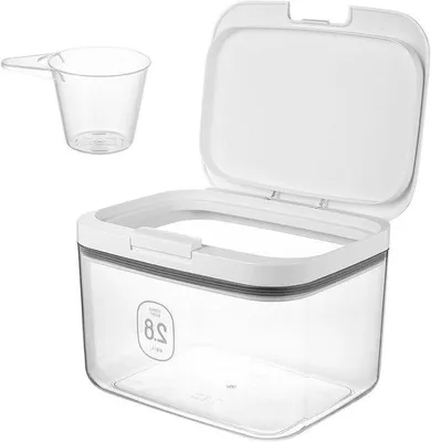 Produktbild von Opbergdoos für Waschmittel und Tierfutter mit einem Knopf, 2,8 Liter, für Waschpulver und Katzenfutter.