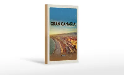 Produktbild von Holzschild Reise 12x18 cm Gran Canaria Spain Panoramablick Meer