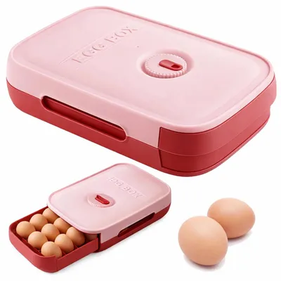 Produktbild von Eierbehälter Kühlschrank Eierbox Schublade stapelbar Organizer 29x21x7,5 cm Rosa Rot Kunststoff