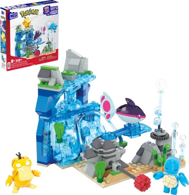 Obrázok produktu pre Sada stavebných blokov s motívom Pokémon, obsahujúca 319 dielov a pohyblivé figúrky Schiggy Enton a Finneon, určená pre deti, HXF79, téma: vodné dobrodružstvá