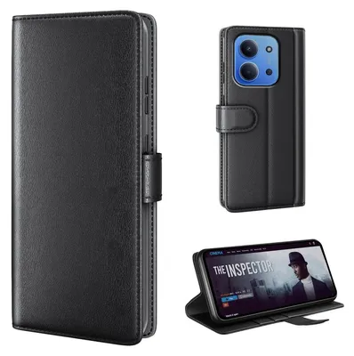 Produktbild von Echtleder Handyhülle für Xiaomi Redmi 15C Lederhülle Cover Case Tasche Klapphülle Fliphülle Leder Hülle Farbe: Schwarz