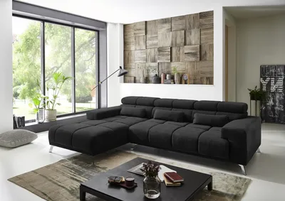Produktbild von Wohnlandschaft >Starlett< elektr. Sitztiefenverstellung, 3 Kissen, schwarz - 285x99x201 (BxHxT)