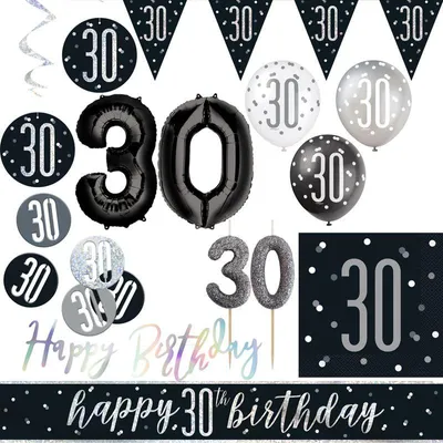 Produktbild von 30. Geburtstag Partyset Deko Set schwarz silber Party Dekoration Geburtstagsdeko