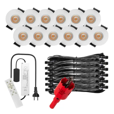 Produktbild von S-Polylight PREMIUM Mini LED- Einbauspots Warmweiss 3.000K, Smart, Smarthome, App, Alexa, DIMMBAR, IP65, FUNK 3W LED Einbaustrahler Terrassenüberdachung, Terrassenbeleuchtung, Bad, Sauna, LED Spots mit Fernbedienung (WEISS, 12x SMARTHOME LED-SET)