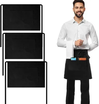 Productafbeelding van Ibenzoa® Waterdichte schorten, 3-delig, zwart, polyester, met grote zak en verstelbare banden – geschikt voor de horeca, tuin en keuken