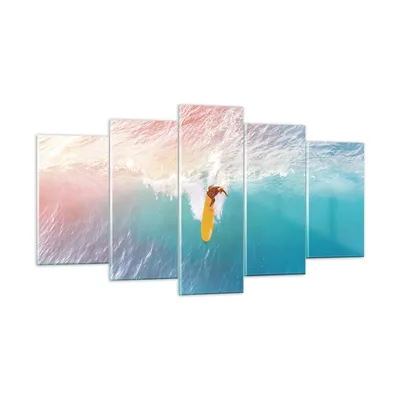 Produktbild von Bilder auf glas - 5 Teile - Surfen Welle Licht - 160x85cm - Glasbilder - Wandbilder - Bilder - zum Aufhängen bereit - Wanddekoration aus Glas - Glas Bilder - Wandbild auf Glas - GEA160x85-4409