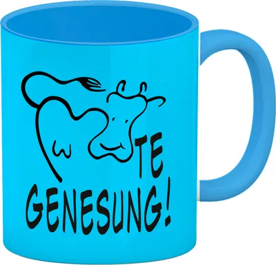 Produktbild von KUHte Genesung Kaffeebecher Hellblau mit Kuh Motiv in blau
