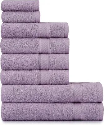 Immagine prodotto di Set di asciugamani, 8 pezzi, color lilla, 100% cotone, per il bagno