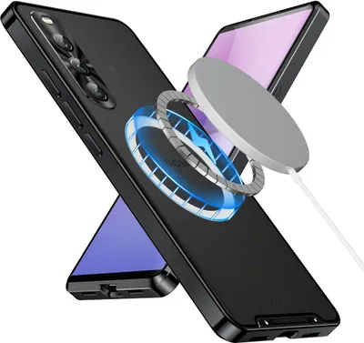 Produktbild von Metall Hülle für Sony Xperia 10 V mit eingebaut Magnetspule Matte Durchscheinend Handyhülle Kameraschutz Schwarz