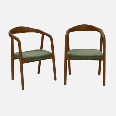 Produktbild von sweeek - 2er-Set Vintage-Sessel aus nussbaumfarbenem Heveaholz und Cord - Nussbaumfarben