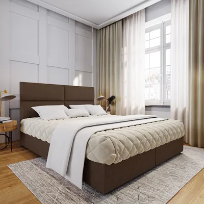 Produktbild von Masseno Boxspringbett LONIS 160x200 cm Komplett-Set mit Bonell Matratze und Topper, Polsterbett mit Bettkästen -Braun, SAWANA 16