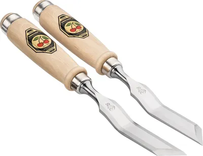 Produktbild von KIRSCHEN Stechbeitelpaar mit Weißbuchenheft 26 mm R+L gekröpft mit schräger Schneide 1058026