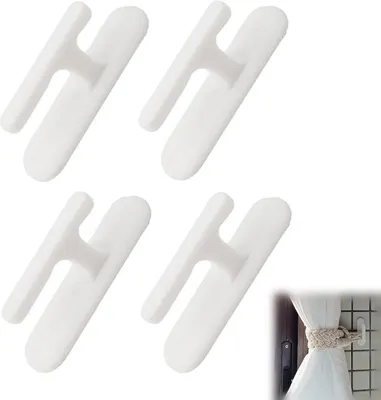 Produktbild von Gardinenhaken 4 Stück, selbstklebend, Kunststoff, Wandmontage, für Zuhause