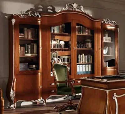 Produktbild von Casa Padrino Luxus Barock Schrank mit 4 Glastüren Braun / Silber - Massivholz Regalschrank - Bücherschrank - Wohnzimmerschrank - Büroschrank - Barock Möbel - Luxus Qualität - Italy