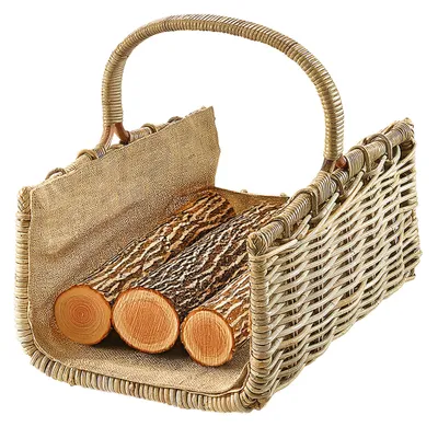 Produktbild von Kobolo Holztrage eckig aus Rattan mit Jutefutter ausgestattet - Holzkorb für Kaminholz Kaminholzkorb Kaminkorb Papierkorb Aufbewahrungskorb Körbe Deko
