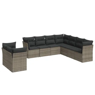 Produktbild von Modulares Garten-Sofa-Set, 9-teilig, mit Stauraum, wasserabweisenden Kissen, aus Poly Rattan, Grau, UV-beständig