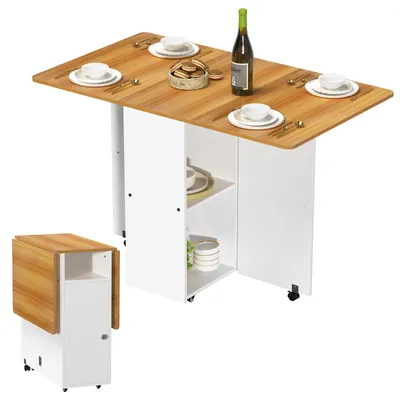 Produktbild von Klappbarer Esstisch Küchentisch mit 2 Ablagen und Rollen 110 x 70 x 78.1 cm